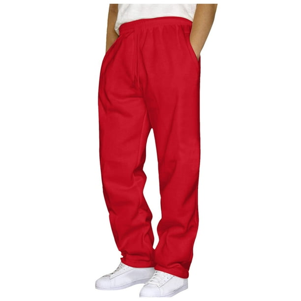 Pantalones informales de hombre con cordón y pierna recta: cintura elástica, tejido de poliéster, corte holgado para deporte/negocios, diseño de color liso.