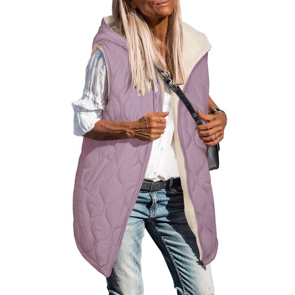 SYMOID Womens Purple Quilted Vest - Faux Shearling Lined, Zipper Front, 100% Polyester for Spring Fall Layering & Casual Outfits,Size XL
