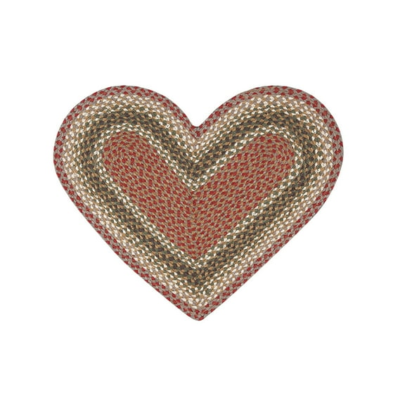 Home Indoor Decorative Jute C-024 Olive, Burgundy, Gray Braided Rug, Heart 20" x 30"