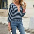 thumbnail image 4 of Bpmpbo Women's Long Sleeve Shirts 2025 New V-neck Button Color Striped T Shirts Pullover Casual Tops Comfortable Breathable Athletic Clothes Irregular Hem Clearance, 4 of 8
