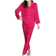 thumbnail image 2 of BLTIBY Ice Silk Pajamas Set for Women Long Sleeve Pajama Sets Button Down Lapel Cozy Sleepwear Full-Length Pants Loungewear with Pockets Hot Pink L, 2 of 5