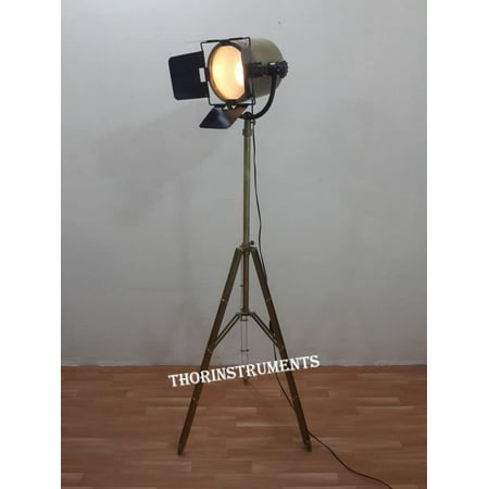 Image of Antique Brass Studio Spot Focus Light With Antique Brass Tripod Stand Home Decor