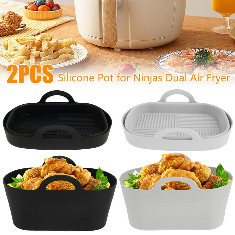 2Pcs Collapsible Silicone Pot for Dual Air Fryer Foldable Silicone Double Air  Fryer Liners Basket Air