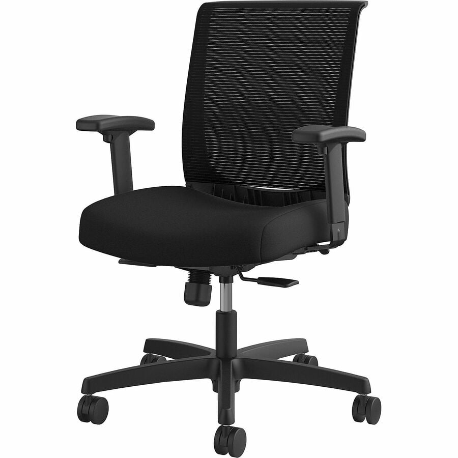 HON Convergence Ergonomic Office Chair, Breathable Back Support Mesh, Adjustable Arms, Computer Chair with Lumbar Support, Rolling Swivel Wheels, Comfortable Synchro-Tilt Recline, Fabric, Black