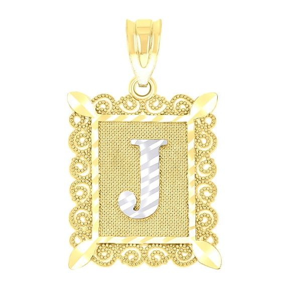 10k 10kt Gold Two-tone Diamond-cut Unisex Letter J Initial Charm Pendant for Men Women