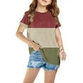 thumbnail image 2 of cfhntfmh Girls Casual T-Shirts Lounge Short Sleeve Color Block Tee Blouse Children's Loose Tunic Tops for 3- 12 Years, 2 of 4