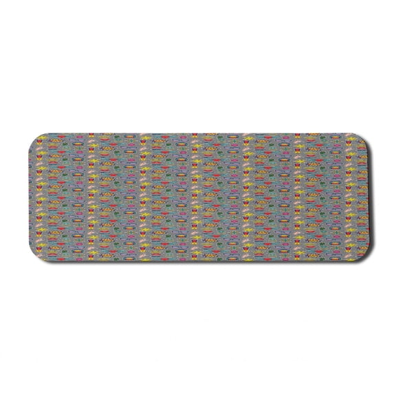Retro Computer Mouse Pad, Various Different Cartoon Style on Black and White Stripes Quirky Composition, Rectangle Non-Slip Rubber Mousepad Large, 31" x 12" Gaming Size, Multicolor, by Ambesonne