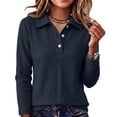 thumbnail image 2 of Waffle Knit Tops for Women Long Sleeve Collared Work Golf Polo Shirts Business Casual Loose Fit Blouses, M, 2 of 5