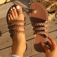 thumbnail image 2 of HomeDM Women's Flat Sandals Strappy Dressy Toe Ring Slip-On Summer Beach Walking Sandals, Brown Size 9, 2 of 9