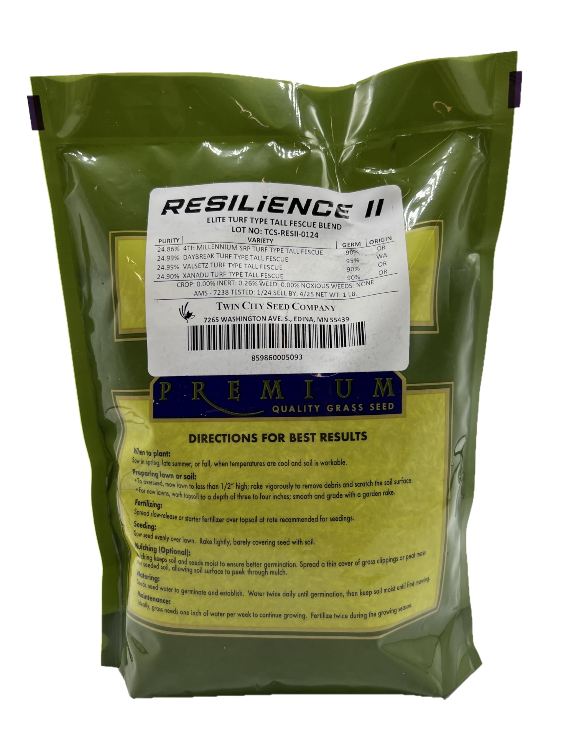 Twin City Seed Co. Resilience II, Tall Fescue Mixture, 1lb Bag