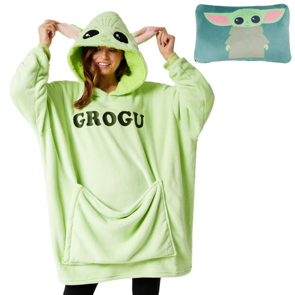 Sudadera con capucha Disney Stitch Blanket, 2 en 1, sudadera con capucha de forro polar extragrande para bebés Yoda Minnie Mouse, Stitch Gifts (Green Baby Yoda)