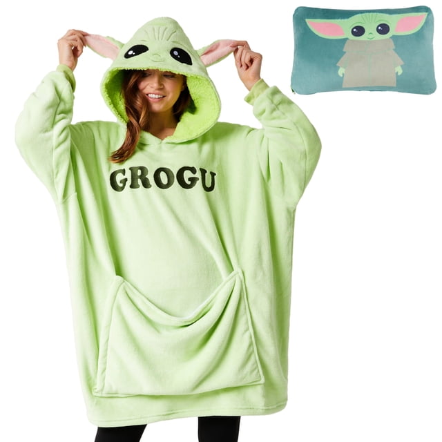 Sudadera con capucha Disney Stitch Blanket, 2 en 1, sudadera con capucha de forro polar extragrande para bebés Yoda Minnie Mouse, Stitch Gifts (Green Baby Yoda)