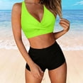 thumbnail image 4 of PWPSG Crisscross Twist High Waisted Shorts Two Piece Swimsuit Waist Cinching Shaping for Poolside Wear Green XXL, 4 of 6