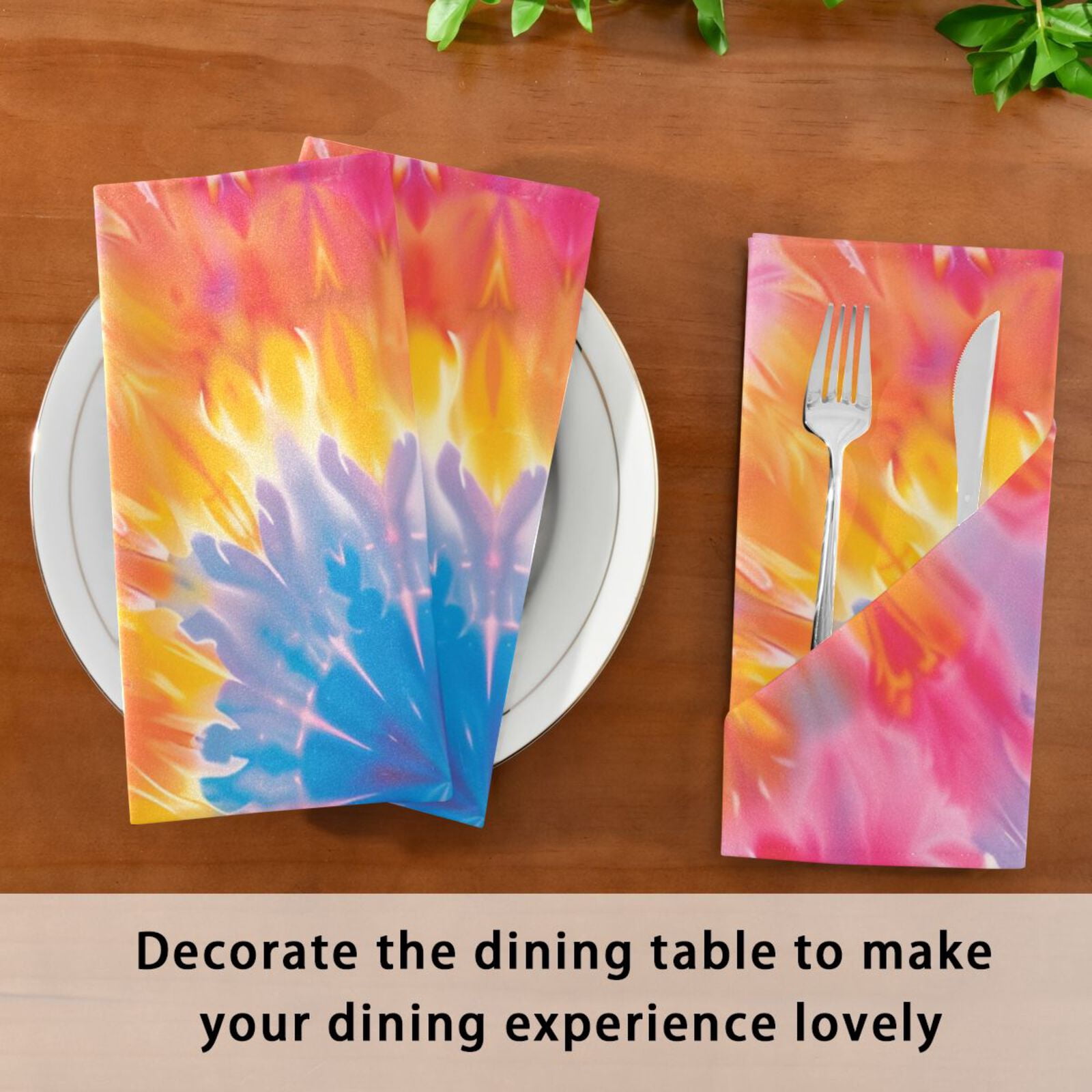 JSTEL Tie Dye Pink Yellow & Blue Cloth Napkins Set of 6, 20x20 Inch Washable and Reusable Napkin for Decoupage Dinner Party Everyday Use