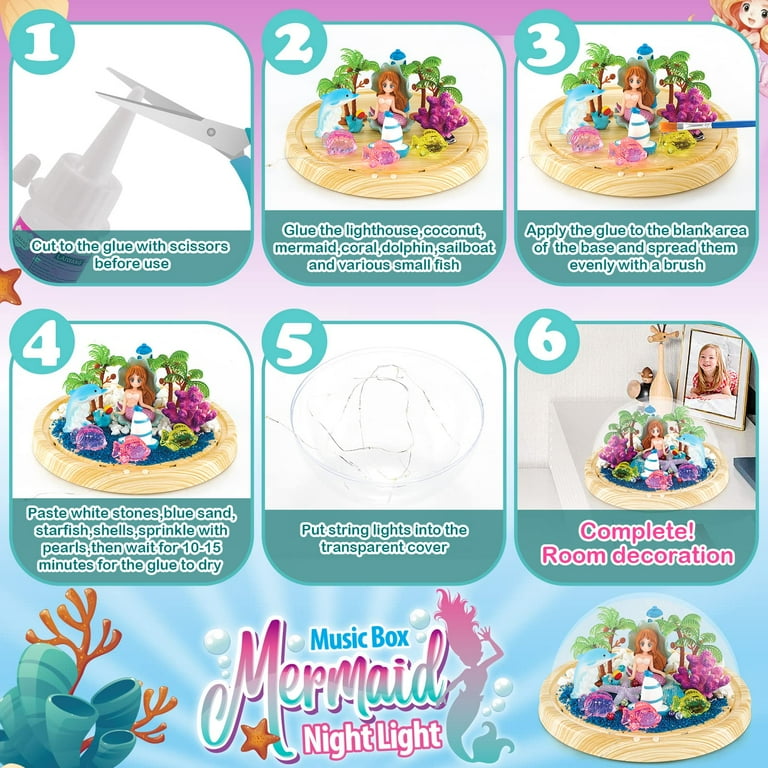 Dikence 4 5 6 7 8 9 Year Old Girl Gifts, Mermaid Musical Crafts for Kids  Girls Boys 3-8 Year Old Girl Kid Gift Ideas Mermaid Night Light Terrarium  Kit Gift Toy Child Girl 5 6 7 8 9 10 Years 