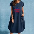 thumbnail image 1 of Puntoco Vestido Estampado De Dos Bolsillos Con Cuello Redondo Y Manga Corta De Color Liso Para Mujer Vestido De Cuello Redondo De Manga Corta Azul Marino Xxl,Regalos Para Mujer Joven, 1 of 4