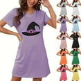 thumbnail image 1 of Meichang Halloween Robe de Nuit pour Femmes, Imprimé Citrouille, Manches Courtes, Robe de Sommeil, Vêtement de Nuit, Col Rond, Mini Chemises de Nuit, Coupe Ample, Halloween Night Gowns, 1 of 4