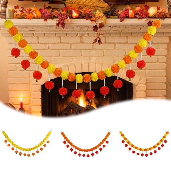 5.3 Ft Artificial Marigold Garland - 3 Styles Indian Decoration for Diwali Wedding (Plastic,C)