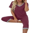 thumbnail image 4 of Pyjama en Coton pour Femmes, Ensemble Pjs à Manches Courtes, Haut de Nuit avec Pantalon Capri, Ensembles de Détente, Tenue de Nuit, 4 of 6