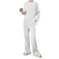 thumbnail image 5 of Hvot&aat Women's 2 piece Lounge Sets Ribbed Knit Long Sleeve Side Slits Pullover Tops with Wide Leg Pants Matching Sets, 5 of 7