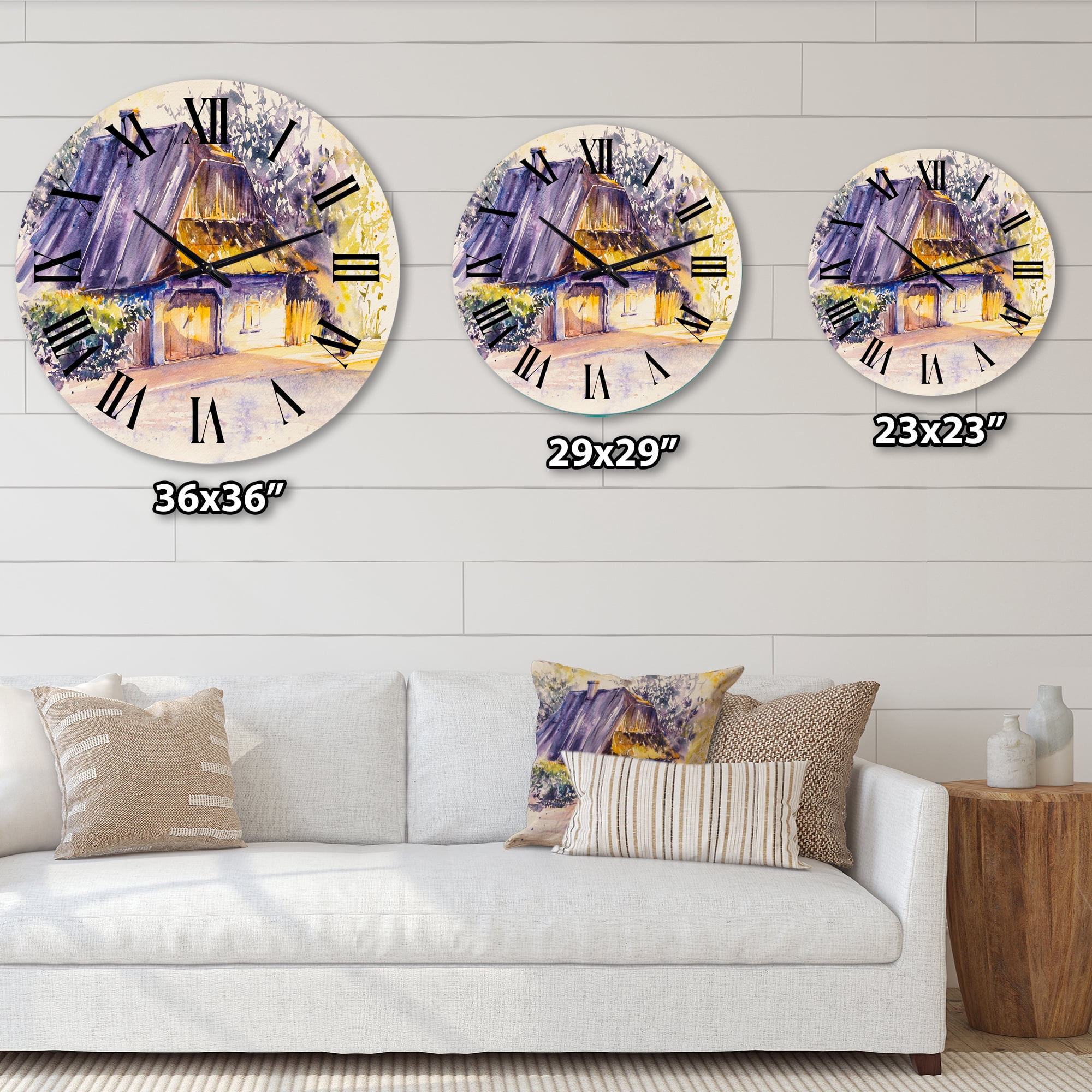 Designart 'Old Wooden White House In Country Side Village' Traditional Wall Clock