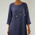 thumbnail image 7 of Summer Dress Sevevn Women's Cotton Linen Dress 3/4 Sleeve Irregular Hem Button Detail Loose Fit Dress Navy M, 7 of 7
