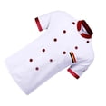 thumbnail image 3 of Uniforme de chef de manga corta, cruzado, para restaurantes y bares, talla L, color blanco y cuello rojo, 3 of 8
