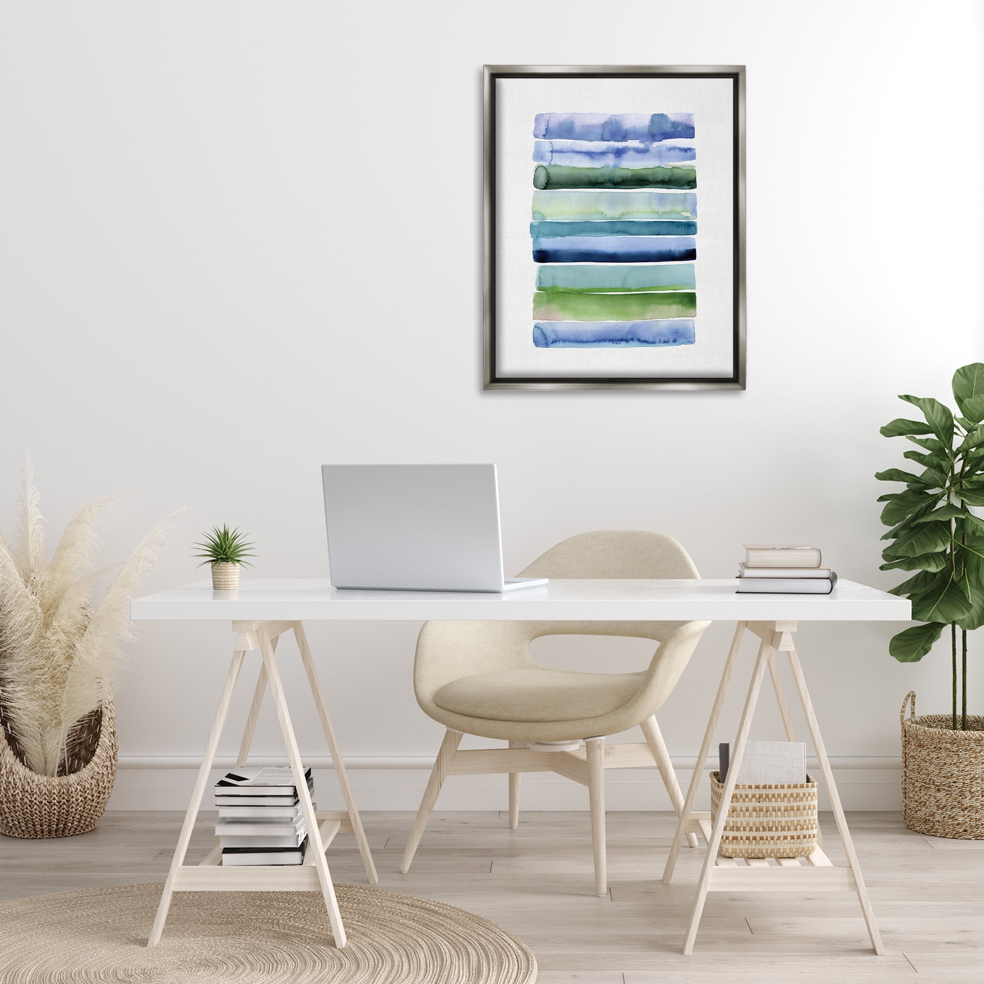 Stupell Industries Green & Blue Ombre Stripes Abstract Painting Gray Floater Framed Canvas Art Print Wall Art, 25 x 31