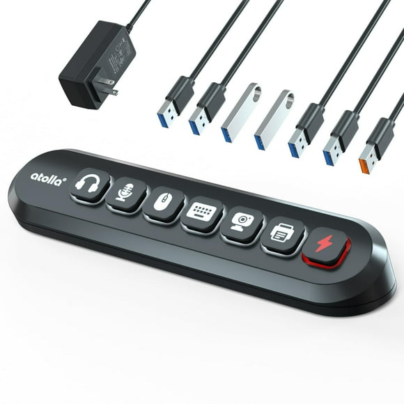 Hub USB alimentado Atolla de 7 puertos USB 3.0 con 1 puerto de carga rápida