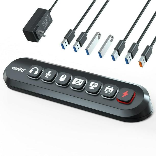 Hub USB alimentado Atolla de 7 puertos USB 3.0 con 1 puerto de carga rápida