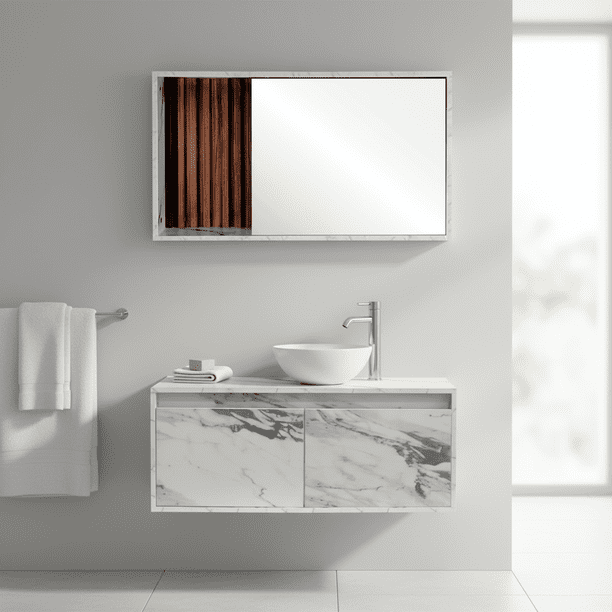 Mueble Gabinete para Baño con Lavamanos, Llave y Botiquín con Espejo, Set Completo de Baño Moderno y Funcional.
