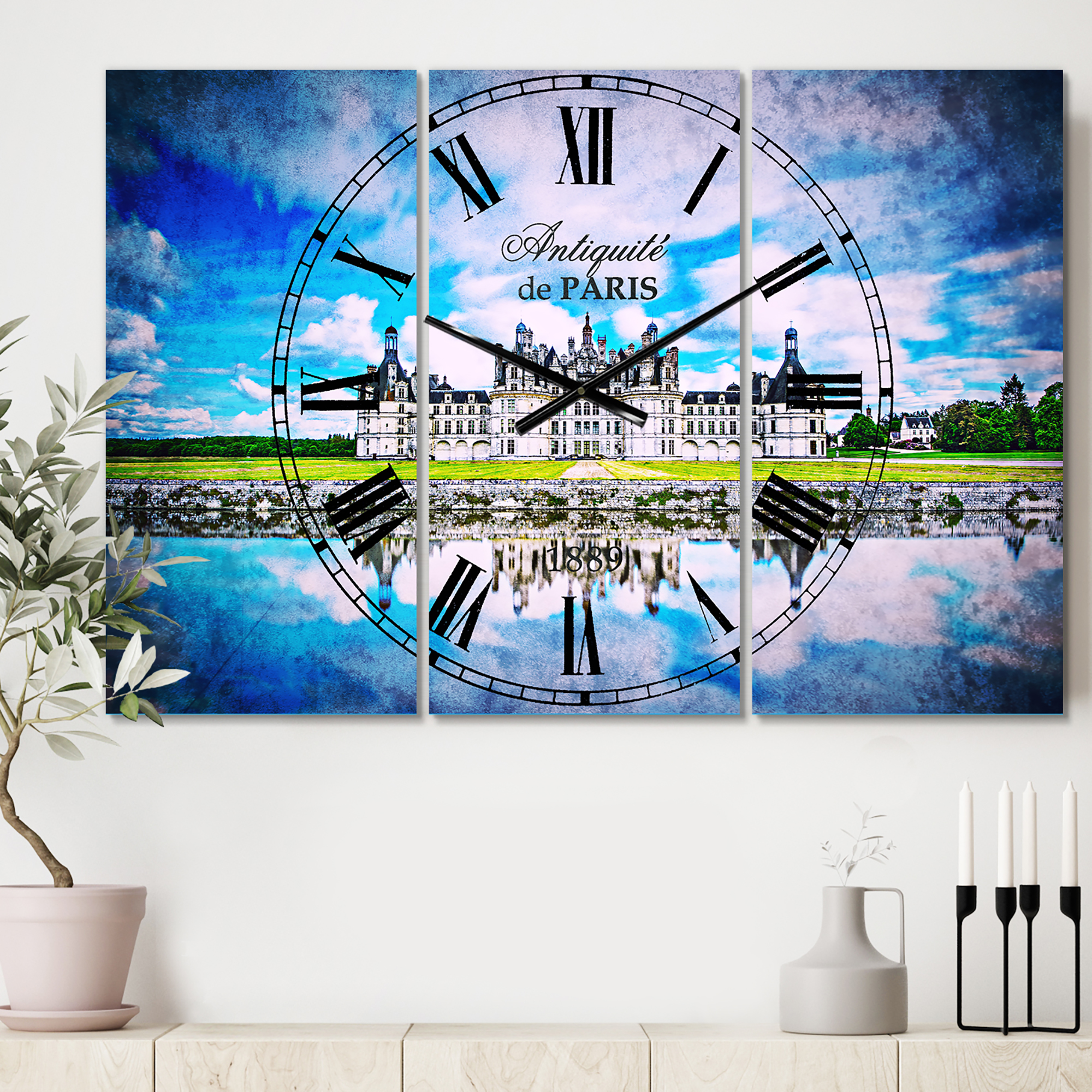 Designart 'Chateau De Chambord Castle in Blue' Traditional Wall Clock