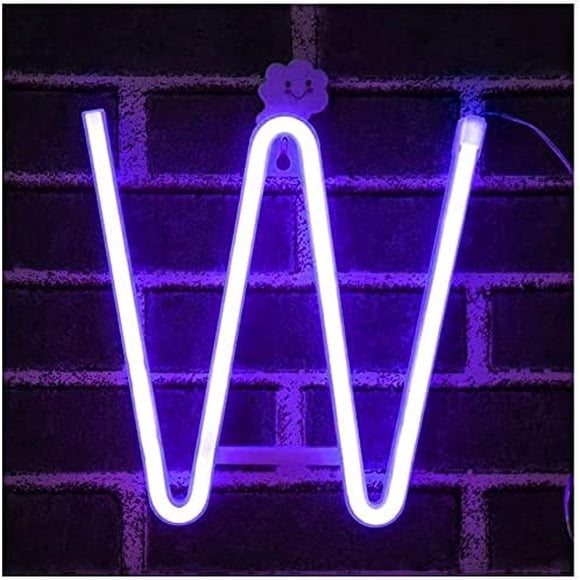 Letter Neon Lights, LED Neon Night Light Neon Lights Wall Decorative Night Light for Kids Bedroom Battery USB Operated Purple