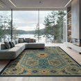 thumbnail image 2 of ODIKA 8'x10' Blue Gold Geometric Elegance Washable Area Rug Intricate Patterns with Classic Charm Non-Shedding, Easy Care, for King Size Bedroom Under Bed, Master Suite, 2 of 7
