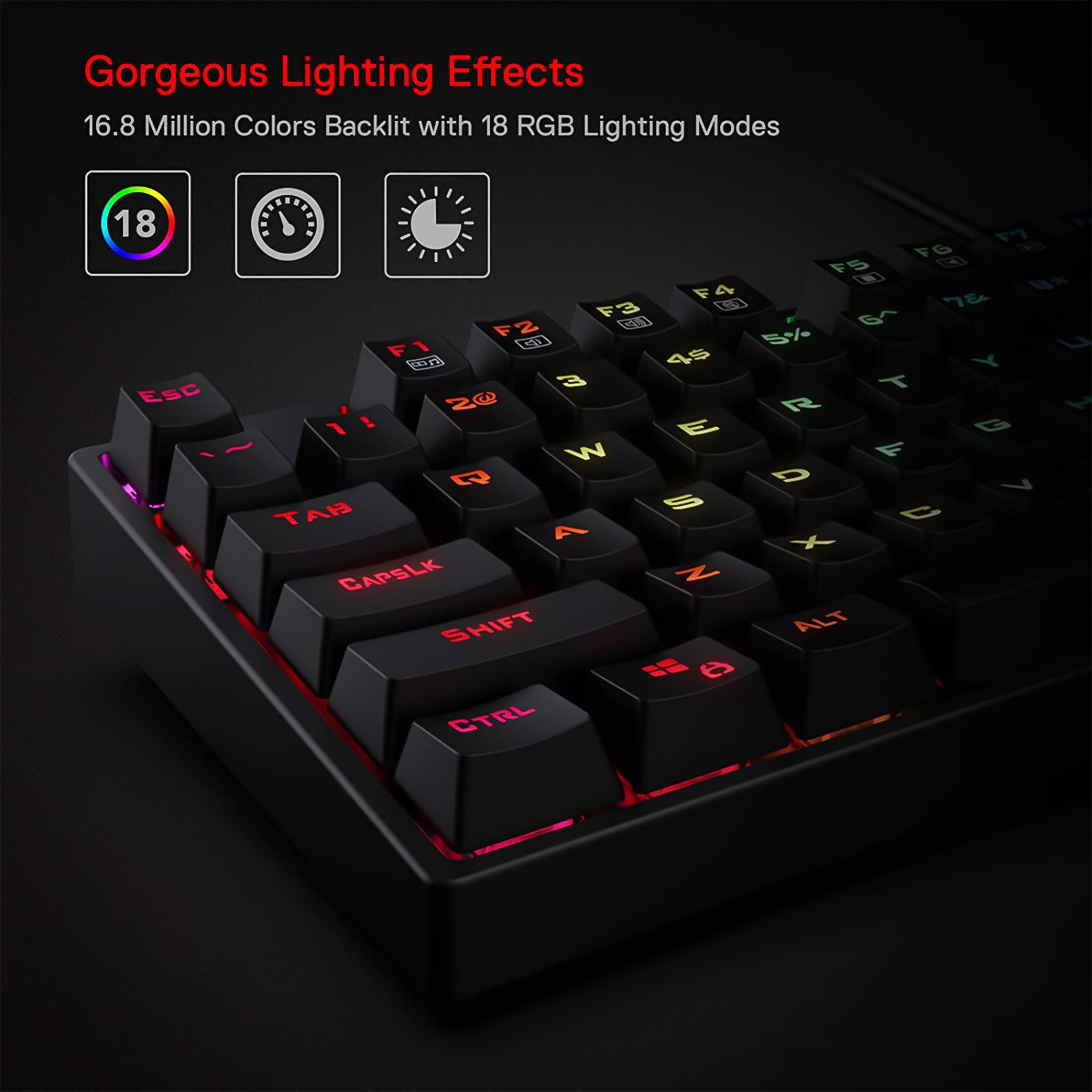 Redragon K582 Wired Gaming Keyboard with RGB LED Backlight, Black