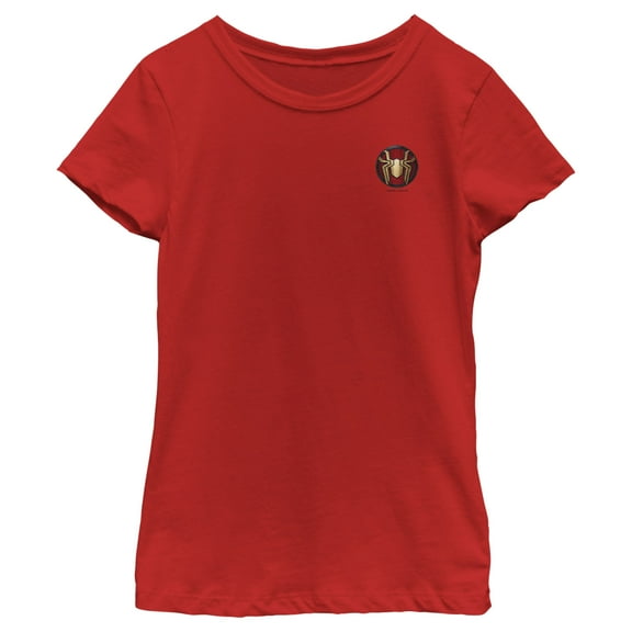 Girl's Marvel Spider-Man: No Way Home Gold Spider Pocket Logo Graphic Tee Red Small