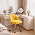 thumbnail image 3 of Vyrox Home Office Chair, Adjustable Swivel Vanity Chair with Wheels, Upholstered Mid-Back Rolling Task Chair, Armless Desk Chair for Bedroom, Living Room, Study, Yellow, 3 of 7