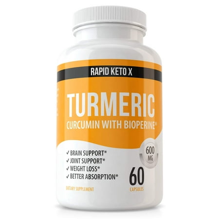 Turmeric Curcumin Capsules by Rapid Keto X for Joint Pain Relief, Anti-Inflammatory Antioxidant Supplement - 95% Curcuminoids with Black Pepper for Best Absorption Turmeric Pills - 60