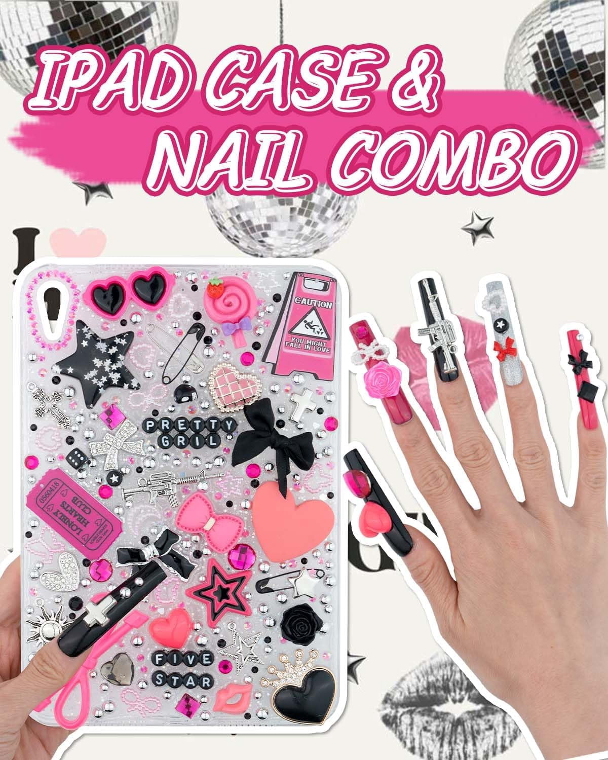 AllWays Plaza 1050 Pcs Junk Phone Case Charms Kit, Charms for Customizing Cases, Kawaii Bow, Letter Beads, Nail Accessories, Flatback Pearls, Rhinestones, Cute Aesthetic Decor for Personalization