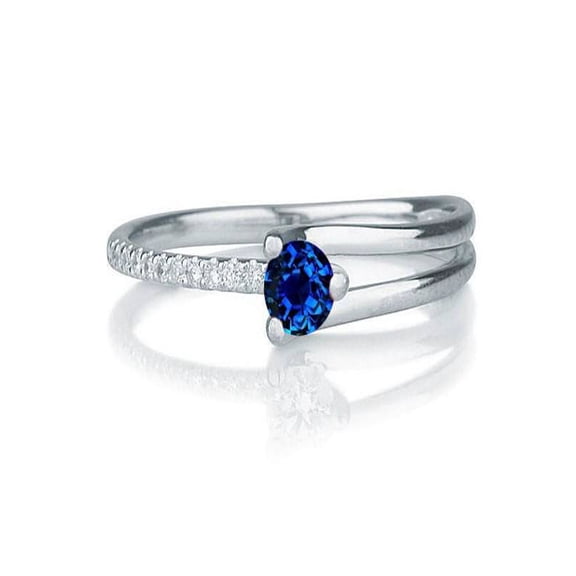 1.25 carat Round Cut Sapphire and Diamond Engagement Ring in 10k White Gold
