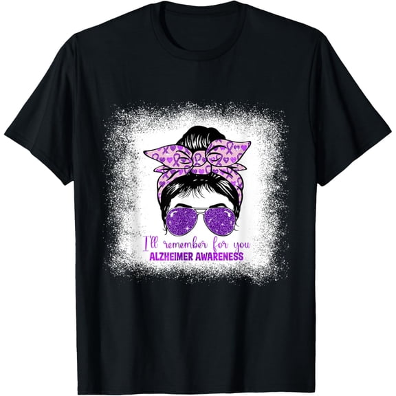 Alzheimer's Awareness Messy Bun Purple Dementia alzheimers T-ShirtMen and women can wear, black T-shirts, gifts. Age: M,L,XL 2XL, 3XL, 56XL
