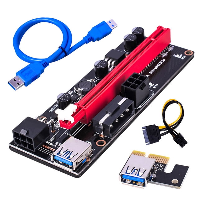 facefd PCI-E Adapter Board USB 3.0 1X to 16X GPU Extender LED Light Card Portable Mini Video Computer Desktop PC Spare Blue USB Cable