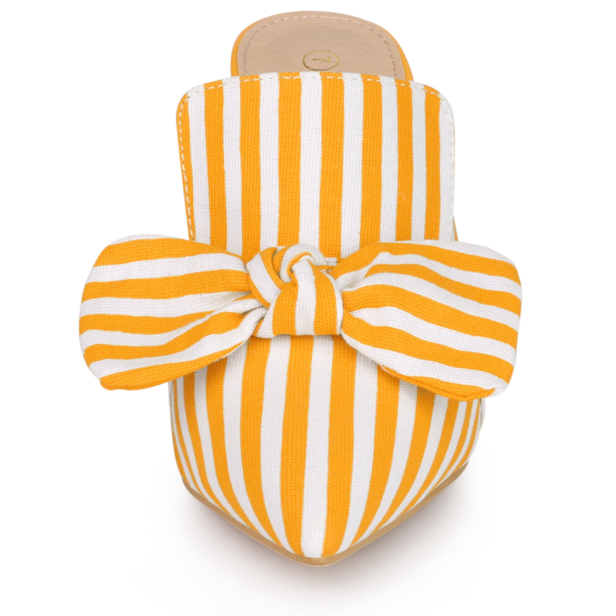 DARING DIVA Women's Stripe Bow Slip on Stiletto Heel Slides Mules Yellow 7