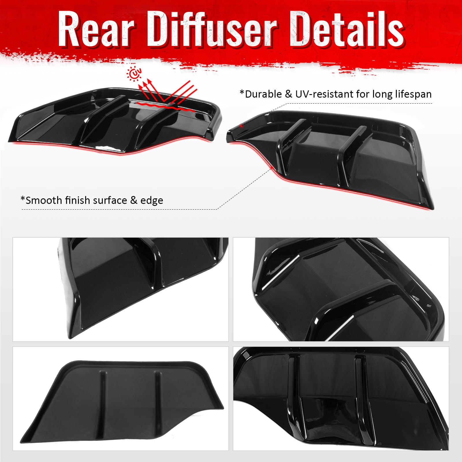Ikon Motorsports Rear Aprons, Compatible with 2025-2026 Tesla Model Y Juniper,  IKON Style PP Polypropylene PP Gloss Black Rear Bumper Lip Lower Side Spat Valance Winglet Canard Protector 2PC