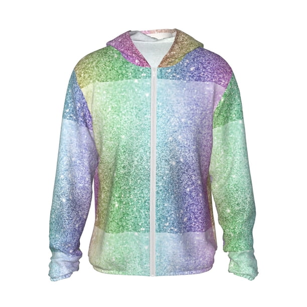 Fotbe Beautiful Glitter Chaqueta con Protección Solar UPF 50+ para Hombre y Mujer, Camisa con Capucha y Bolsillos-Small
