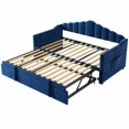 thumbnail image 5 of DRNANLIT Twin Size Upholstered Daybed with Adjustable Height Pop Up Trundle, Beige Day Bed Frame with USB & Type-C Charging Port, 2 Side Pockets, No Box-Spring Needed, Blue, 5 of 8