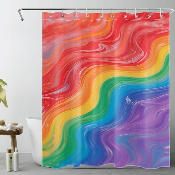 HVEST Abstract Marble Rainbow Wave Shower Curtain with Colorful Swirl Texture Design - Modern Geometric Bathroom Decor, Waterproof Polyester Fabric, Includes 10 Hooks, 60x72 Inches
