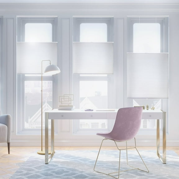 MOOD Top Down Bottom Up Cellular Shades | Luxury meets function | Cordless, Light Filtering, Insulation, Acoustic Comfort | Honeycomb Blinds for Windows | Cool White | 19" Width x 36" Height