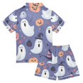thumbnail image 2 of FORMRS Kids Short Sleeve Top and Pants Pajama Set Unisex Satin 2-Piece Sleepwear, Sizes 11-12Y, Blue Cute Halloween, 2 of 8