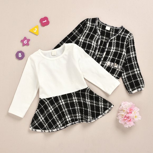 Birdeem Ensemble Jupe à Carreaux pour Tout-Petits Enfants Bébés Filles Veste Manteau Haut Robe de Fête à Manches Longues